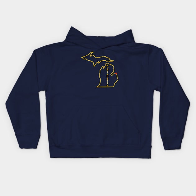 Port Austin MI Love (Yellow) Kids Hoodie by TorrezvilleTees